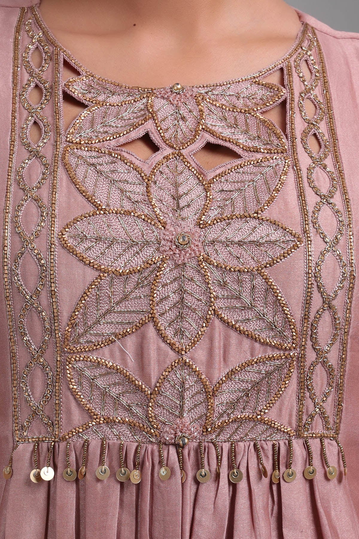 Brown Embroidered Yoke Kurta Set