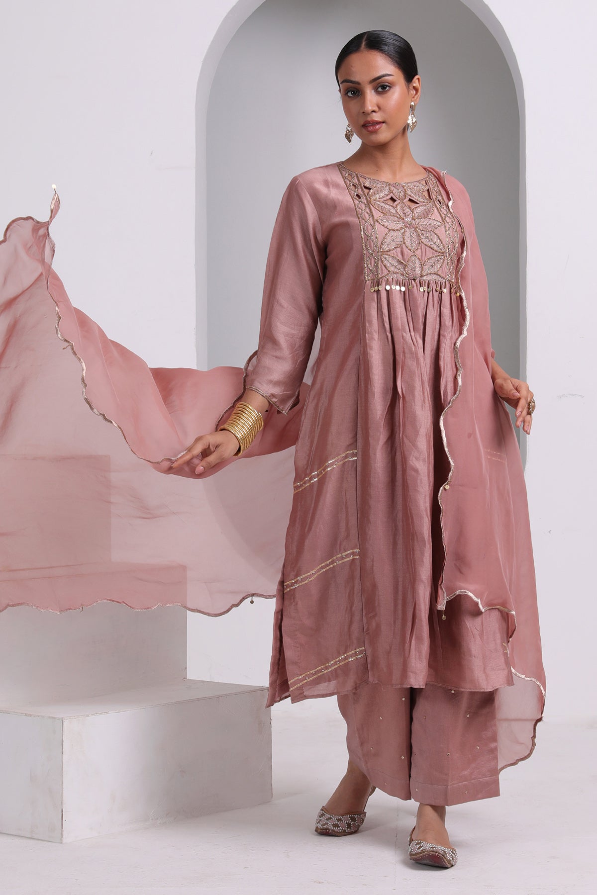 Buy Brown Embroidered Yoke Kurta Set by Seher Studio for women online at ScrollnShops