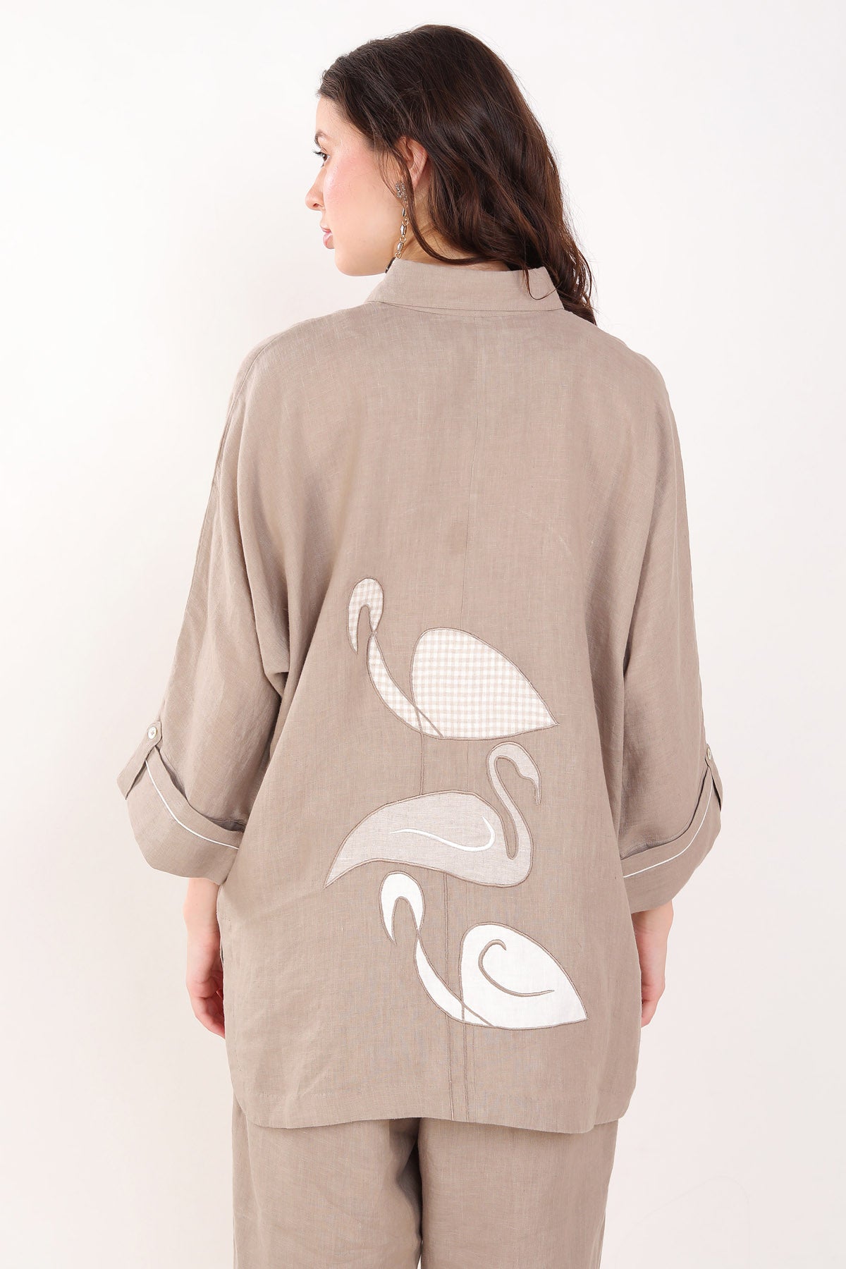 Brown Flamingo Embroidered Shirt