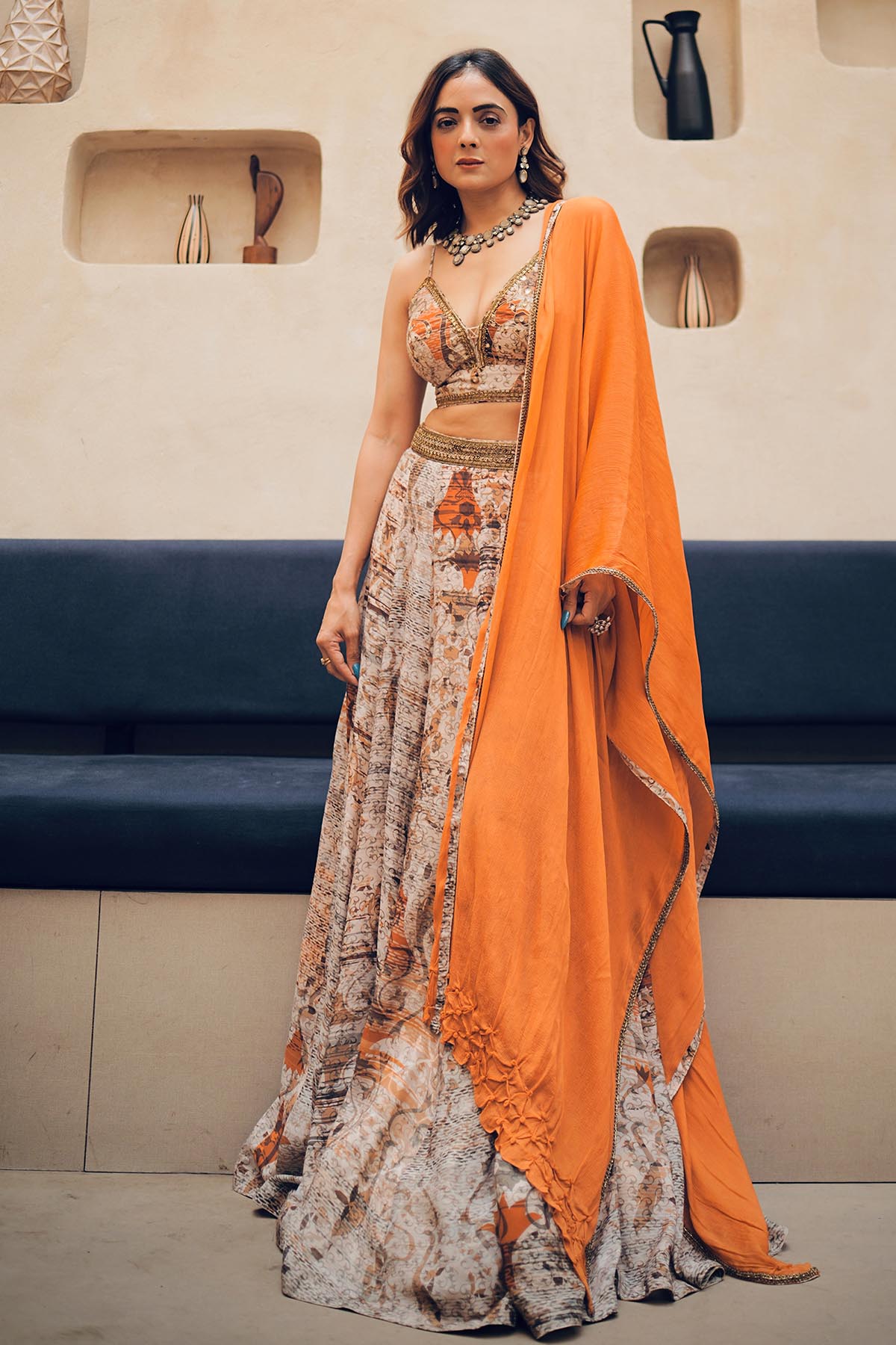 Buy Brown Floral Print Lehenga Set by Koswi for women online at ScrollnShops