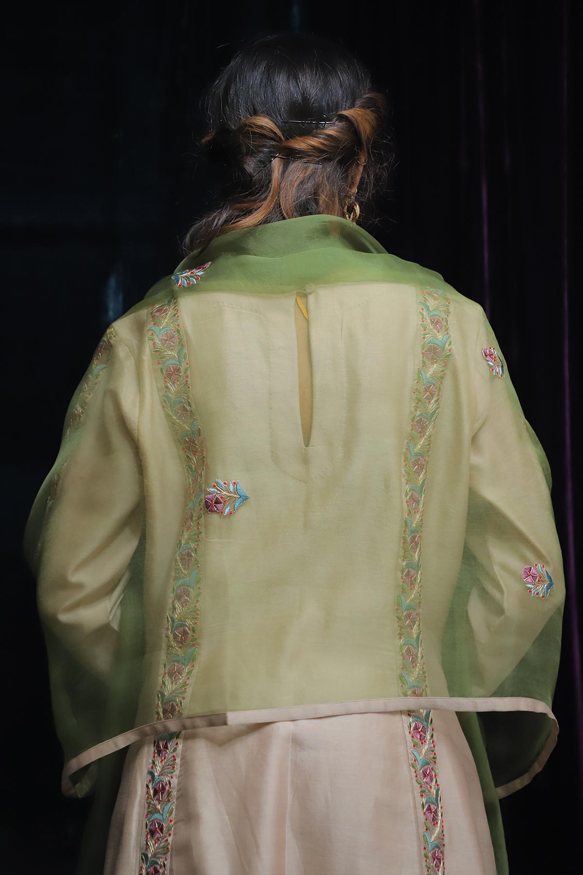 Brown Floral Thread Kurta Set