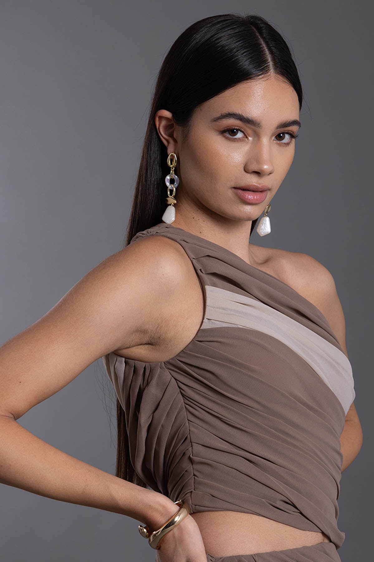 Brown Georgette Drape Co-ord Set