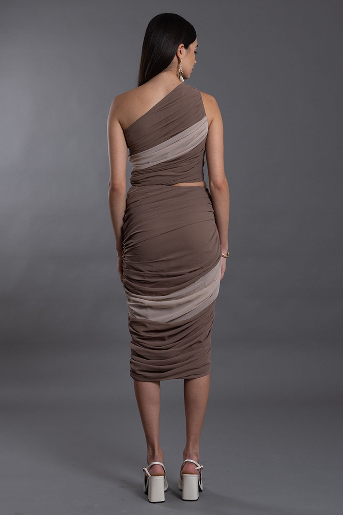 Brown Georgette Drape Co-ord Set