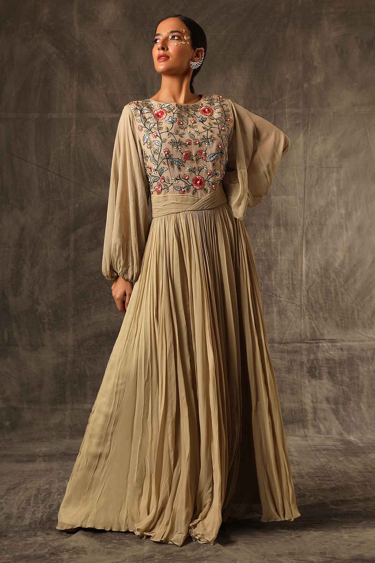 Buy Brown Georgette Gathered Dress by Sejal Kamdar for women online at ScrollnShops