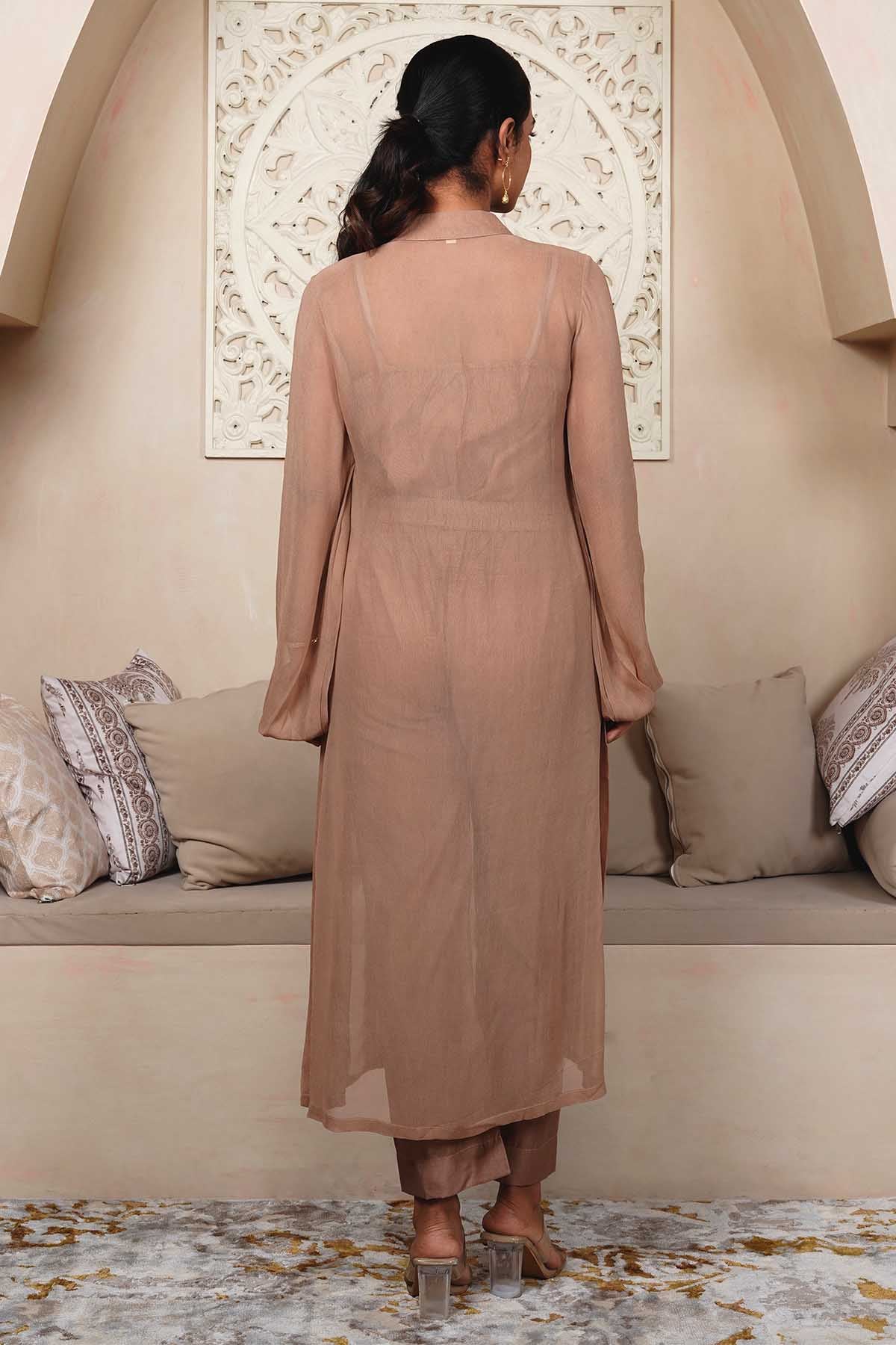 Brown Georgette Kurta & Pants