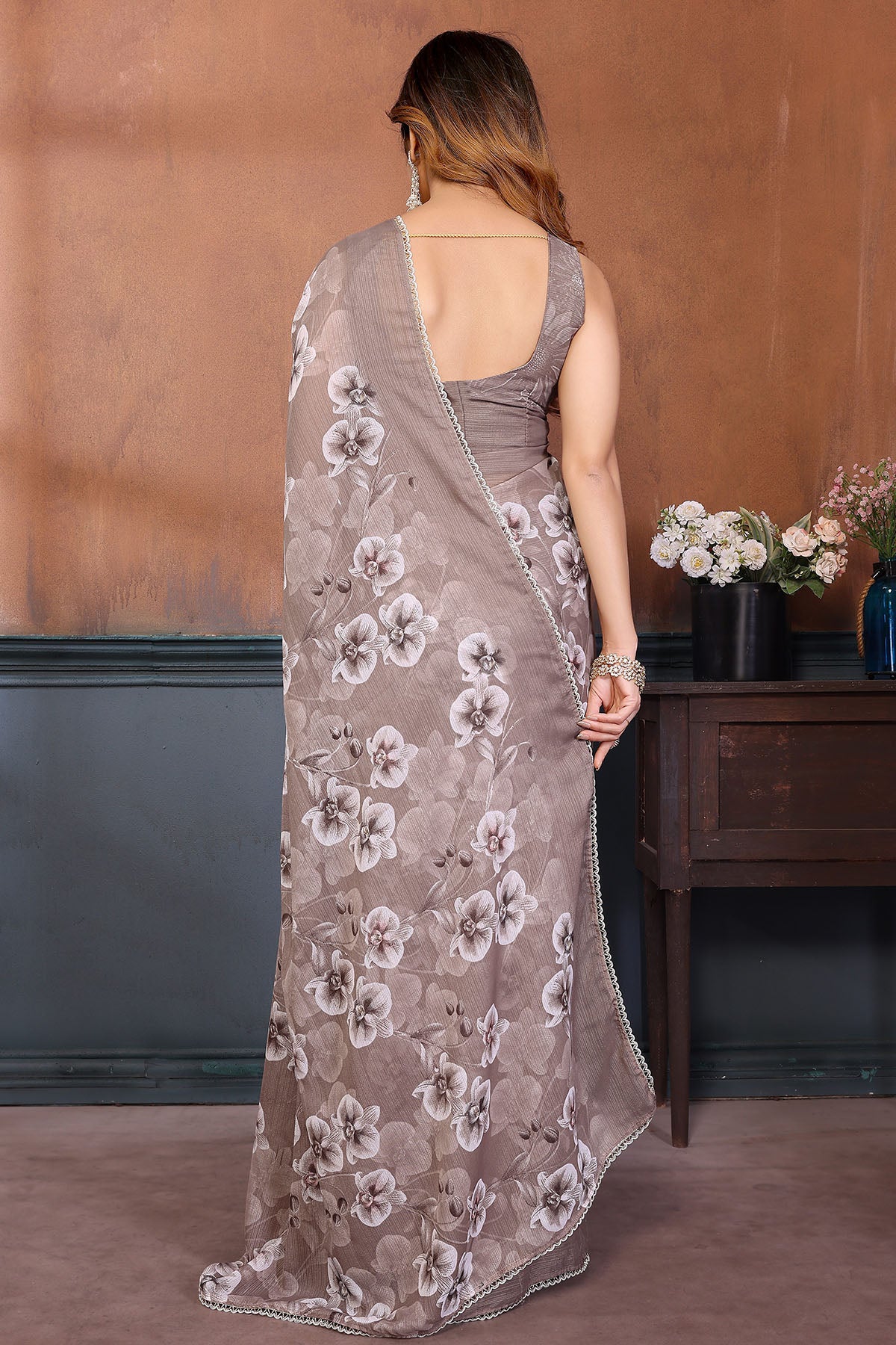 Brown Georgette Sharmili Saree