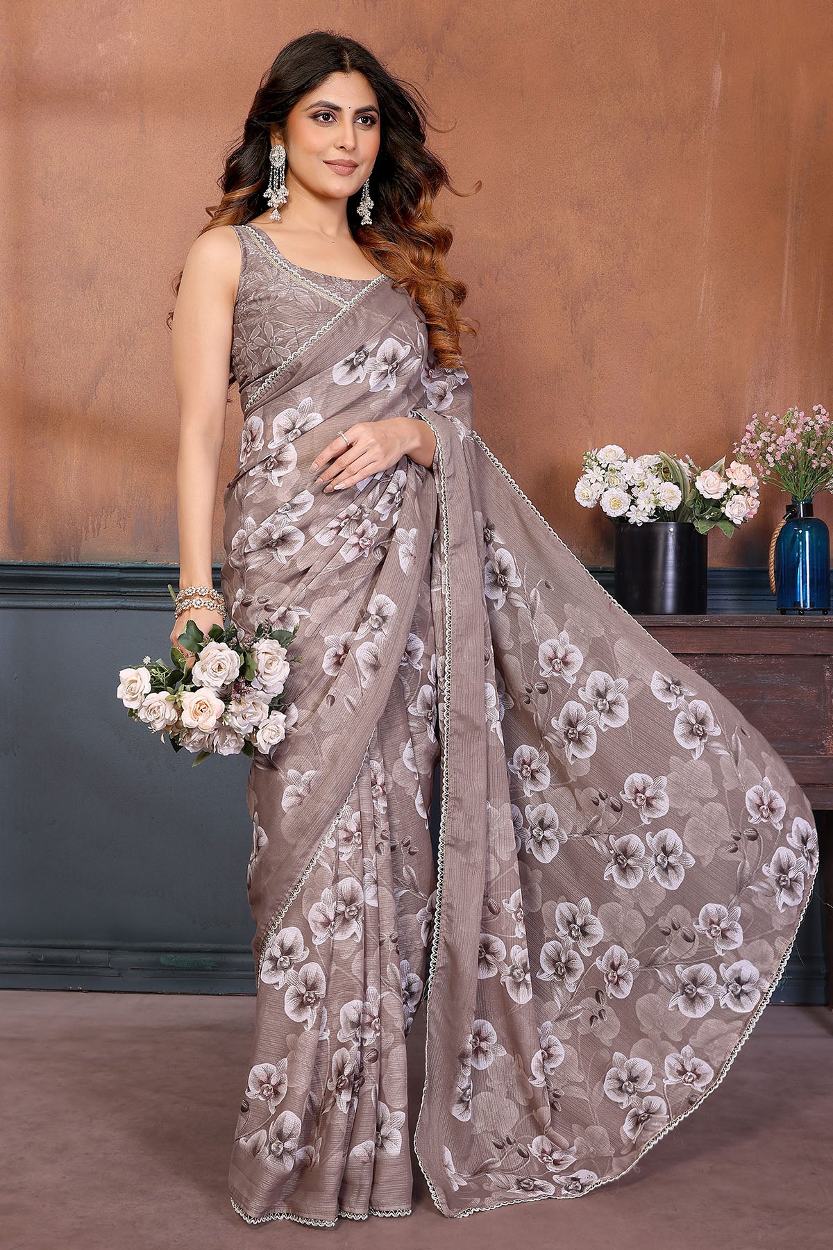 Brown Georgette Sharmili Saree