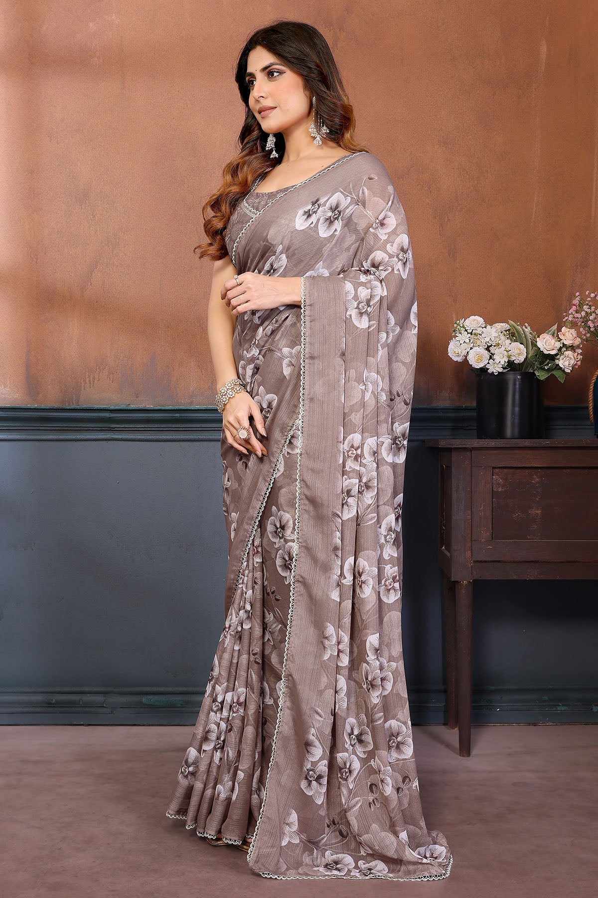 Brown Georgette Sharmili Saree