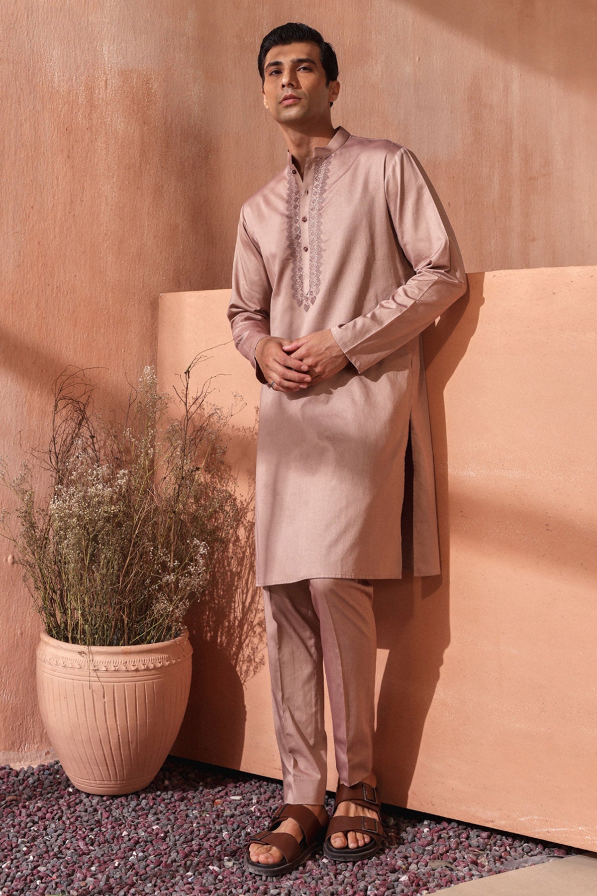 Buy Brown Giza Cotton Kurta & Pants by Seema Nanda for men online at ScrollnShops