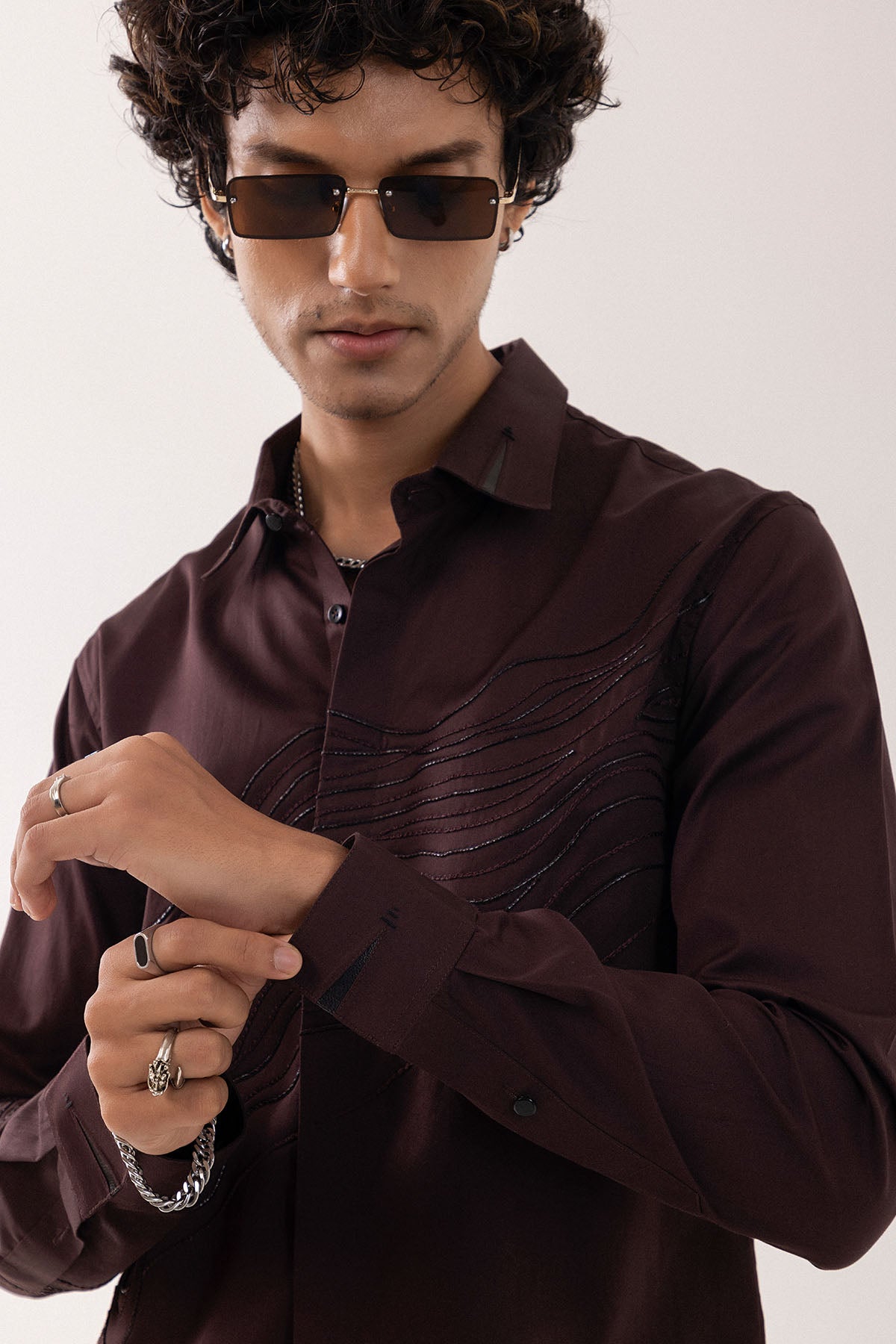 Brown Giza Cotton Resham Shirt