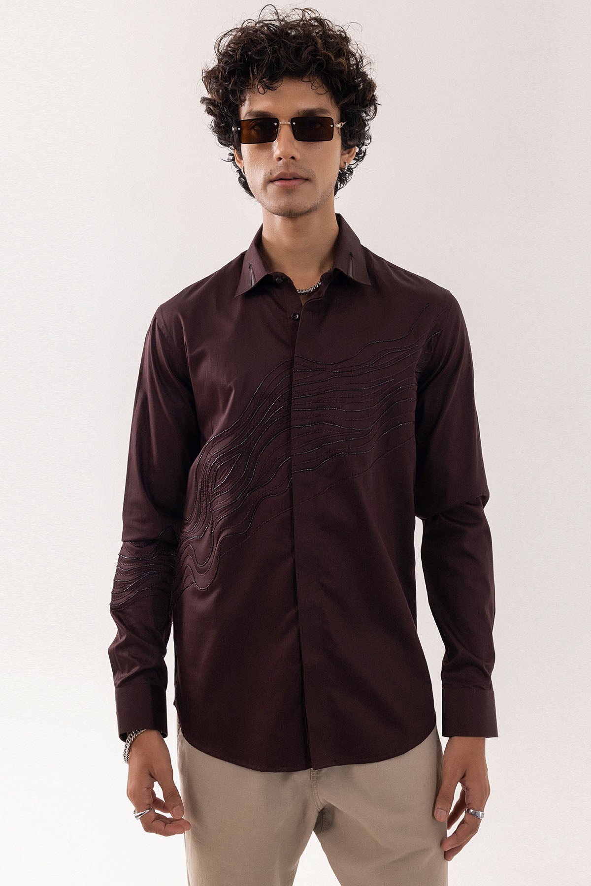 Brown Giza Cotton Resham Shirt