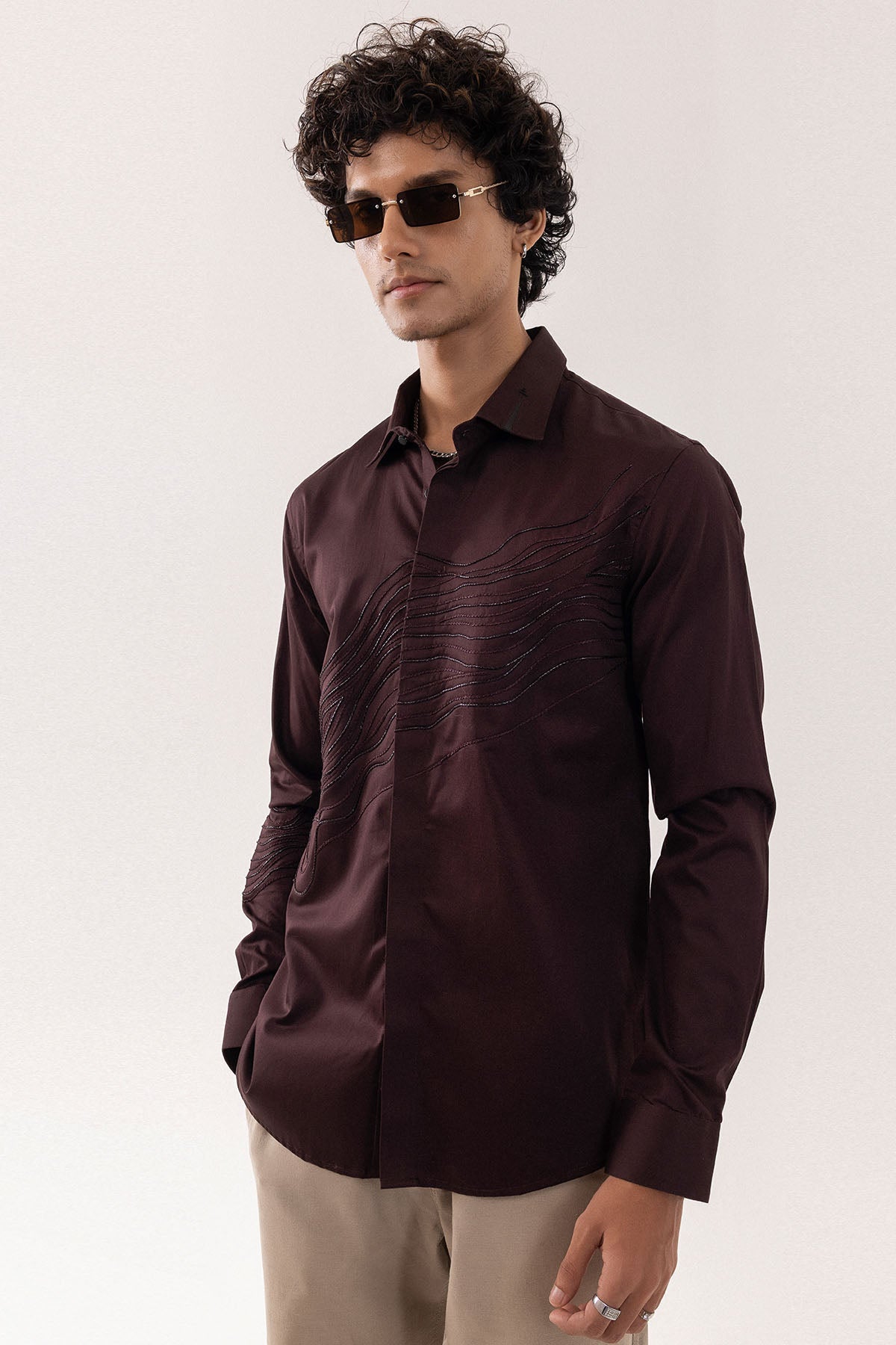 Buy Brown Giza Cotton Resham Shirt for men by Paarsh Atelier online available at scrollnshops