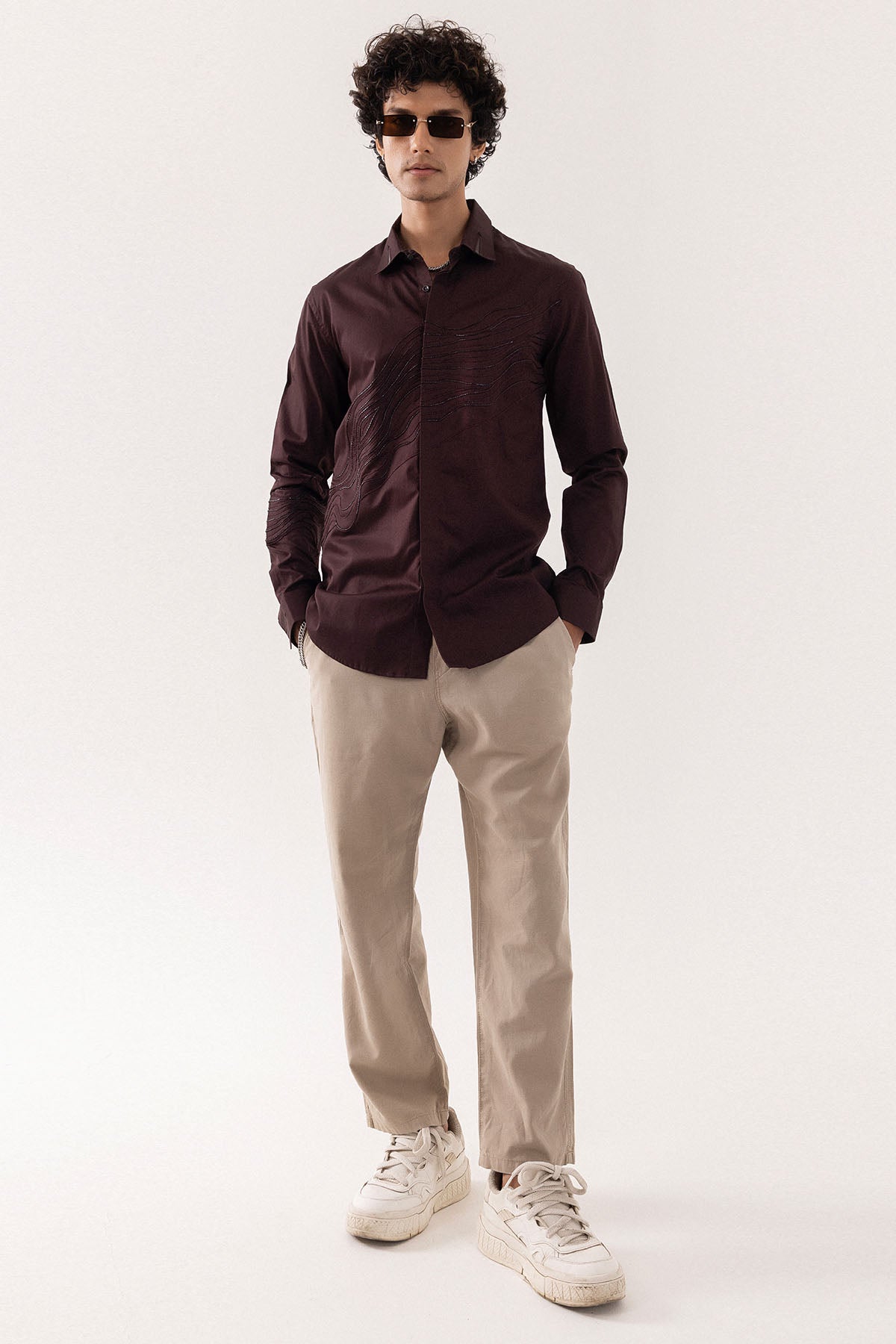 Brown Giza Cotton Resham Shirt