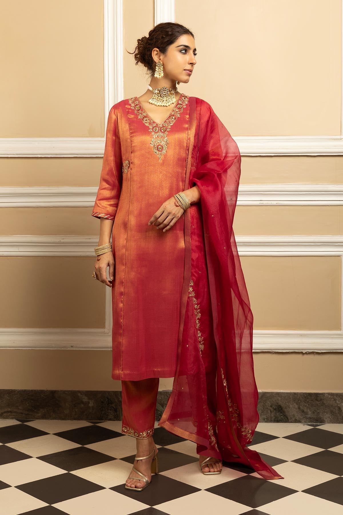 Buy Brown Gota Embellished Kurta Set by Dohr India for women online at ScrollnShops