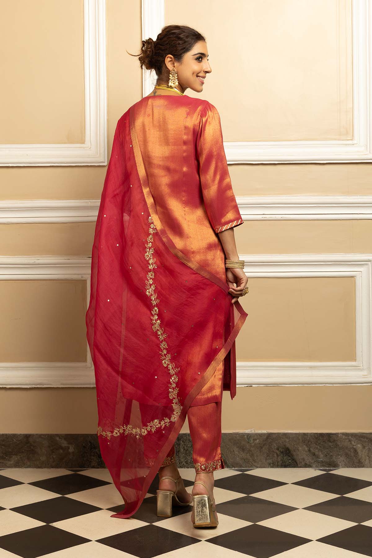 Brown Gota Embellished Kurta Set