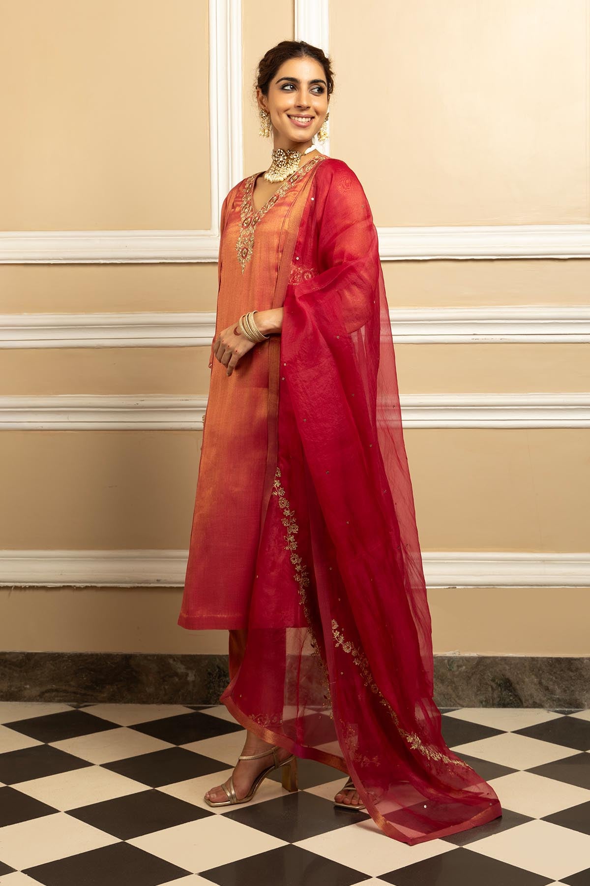 Brown Gota Embellished Kurta Set