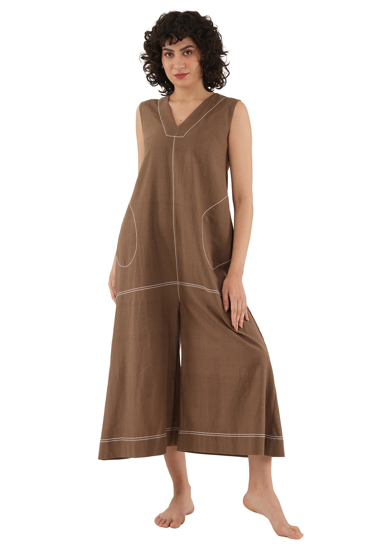 Buy Brown Hand Embroidered Jumpsuit for women by Khat Clothing online available at scrollnshops