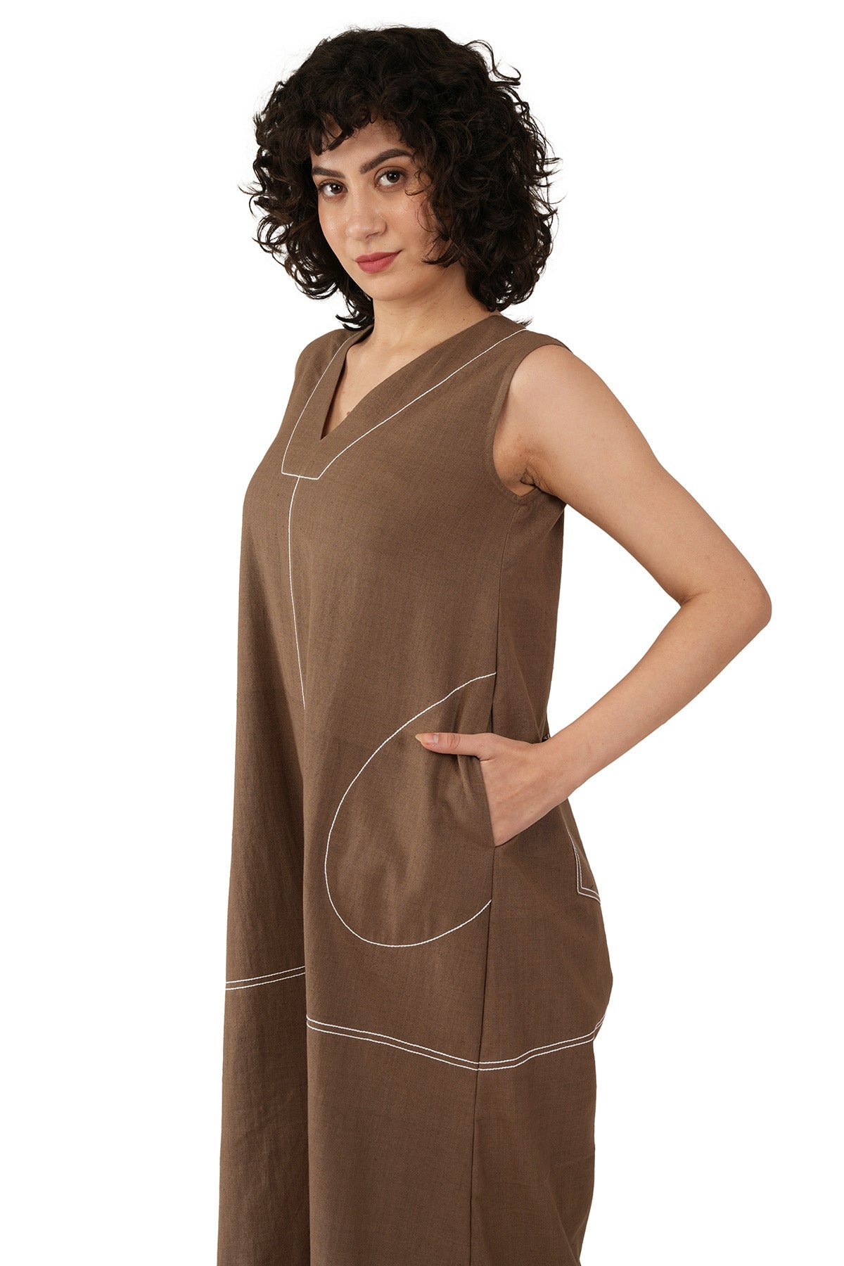 Brown Hand Embroidered Jumpsuit