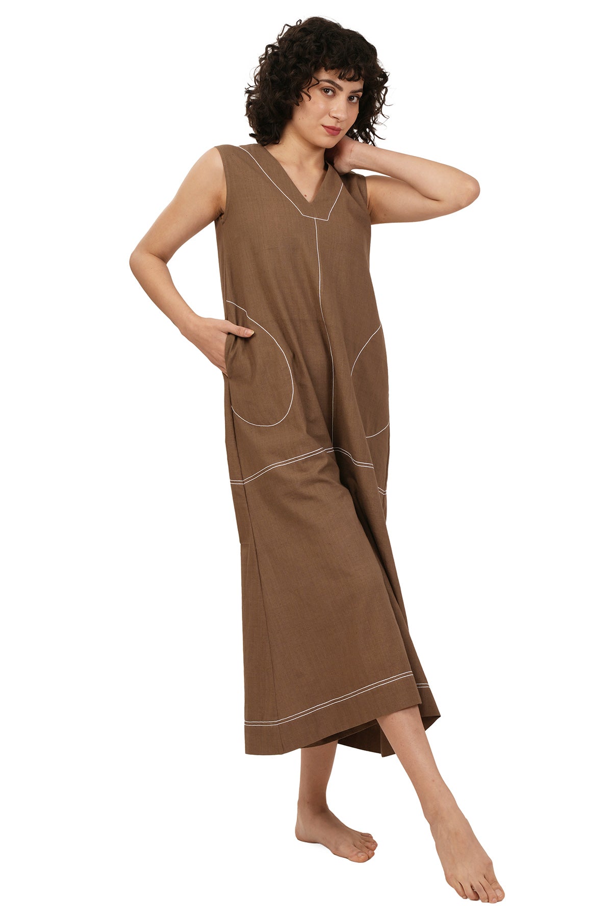 Brown Hand Embroidered Jumpsuit