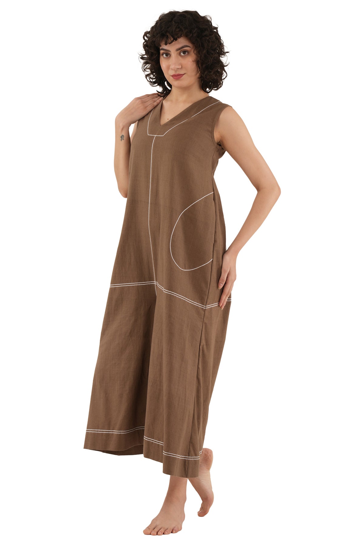 Brown Hand Embroidered Jumpsuit