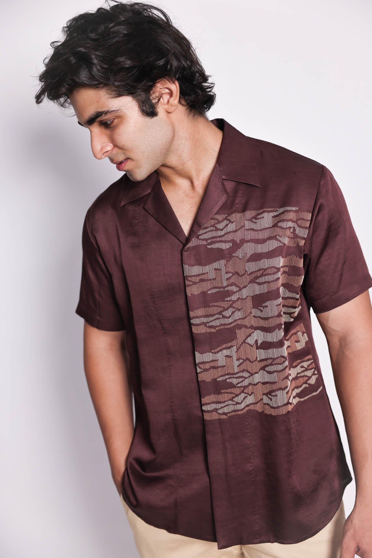 Arya Giri Brown Hand Embroidered Shirt for men online at ScrollnShops