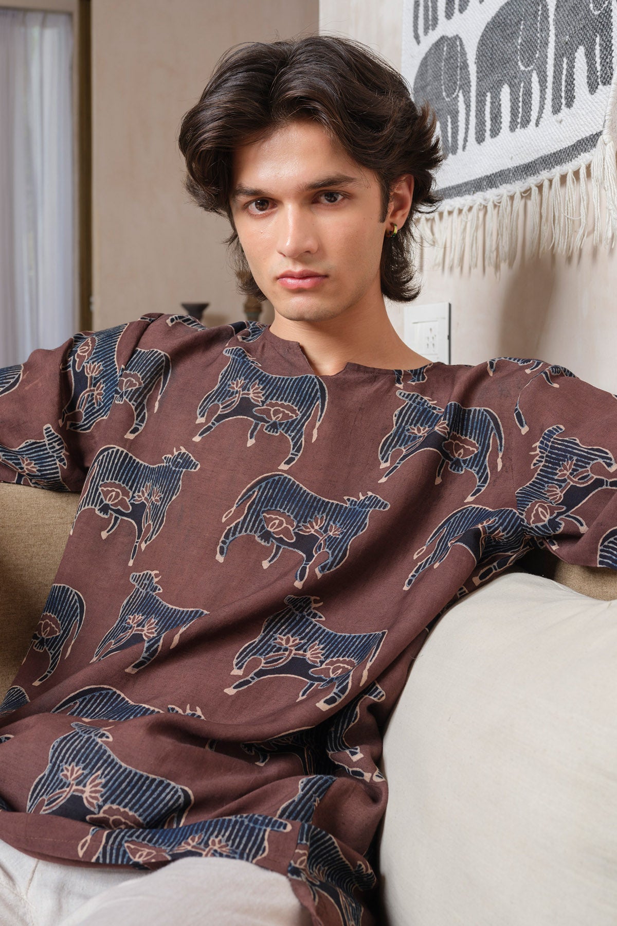 Brown Handblock Printed Kurta