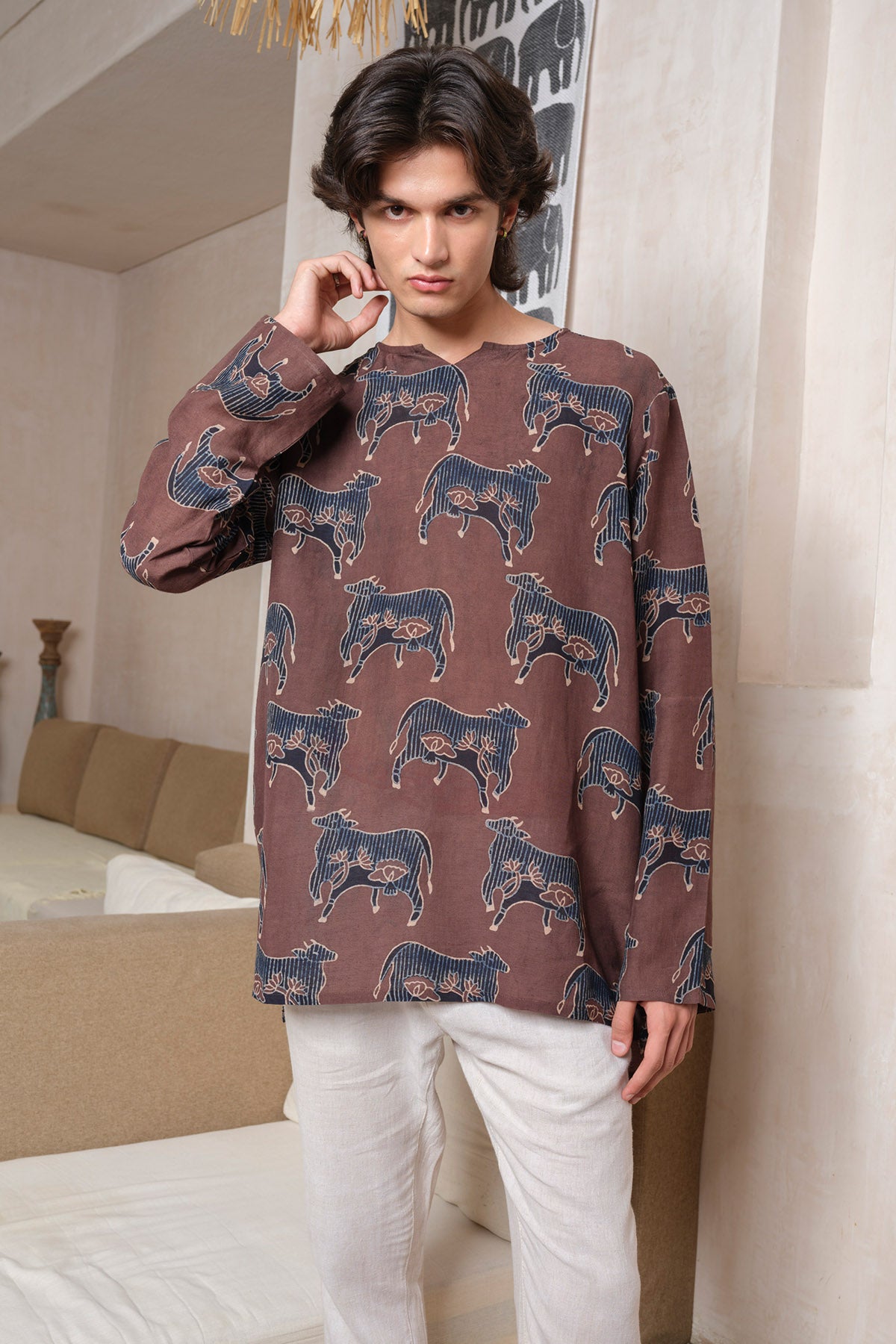 Brown Handblock Printed Kurta