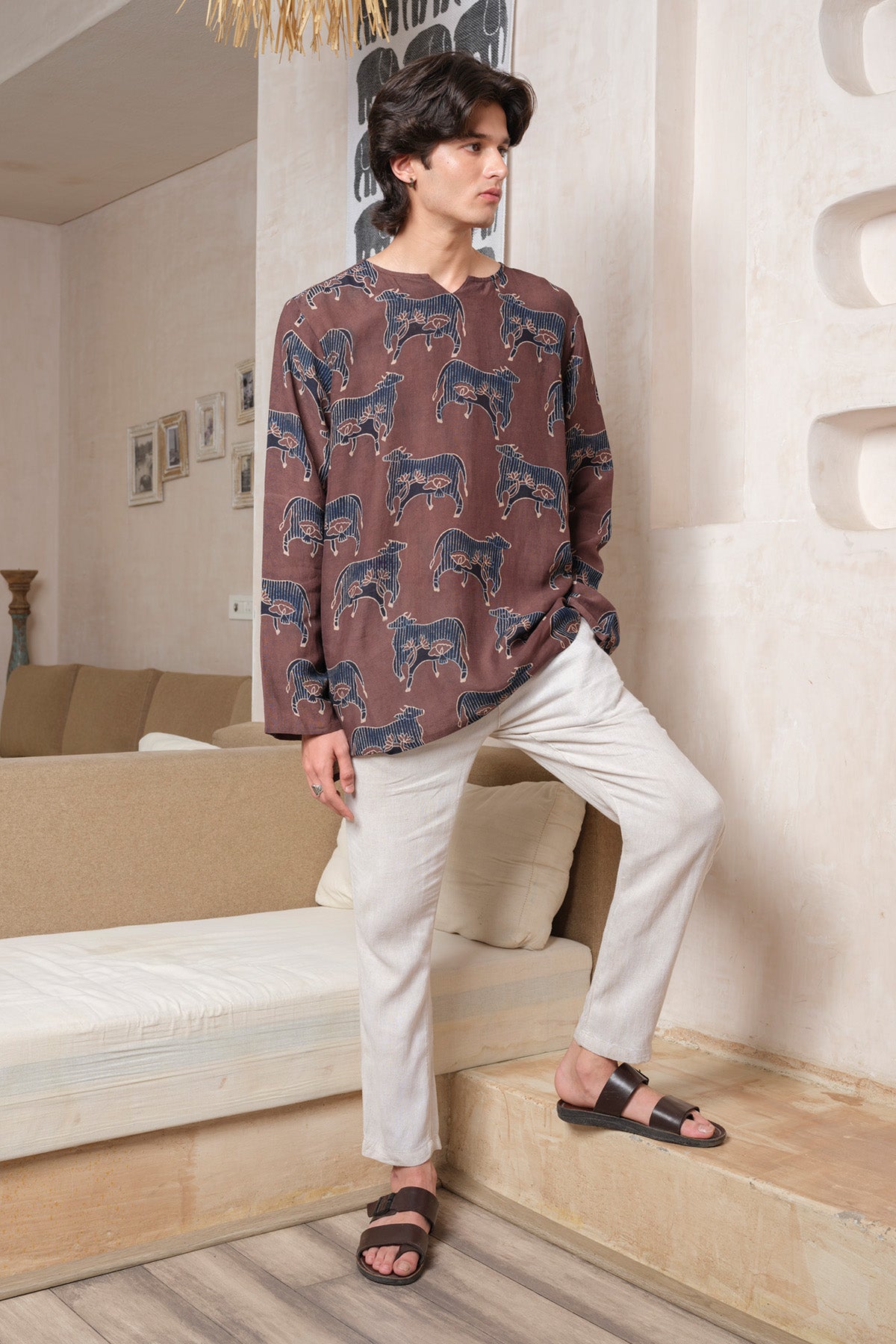 Brown Handblock Printed Kurta