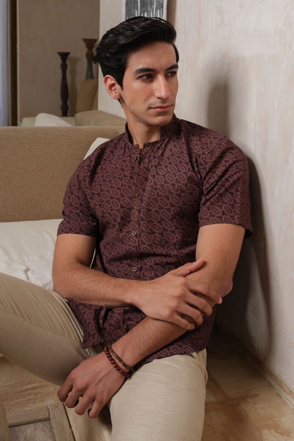 Brown Handblock Printed Shirt