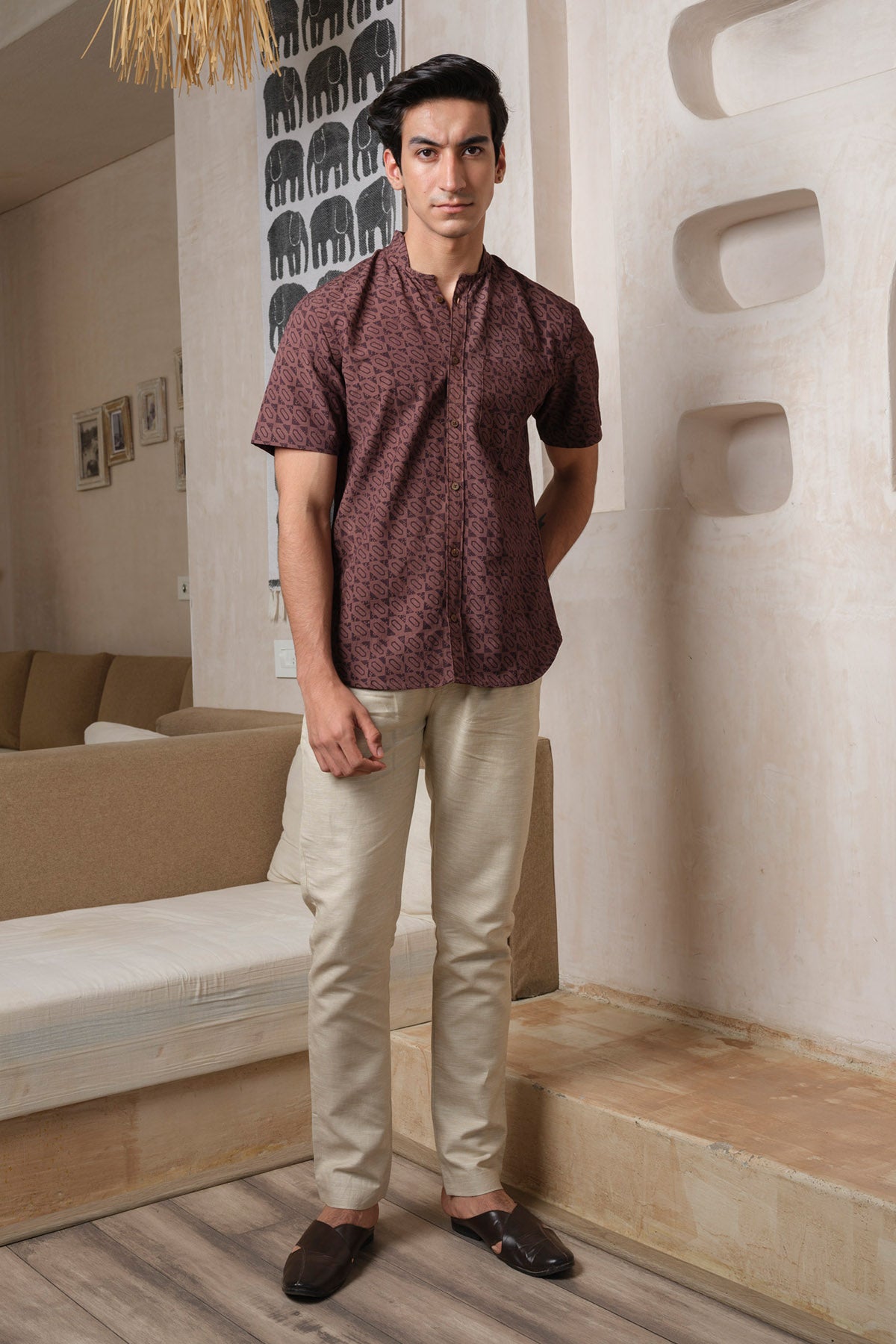 Brown Handblock Printed Shirt