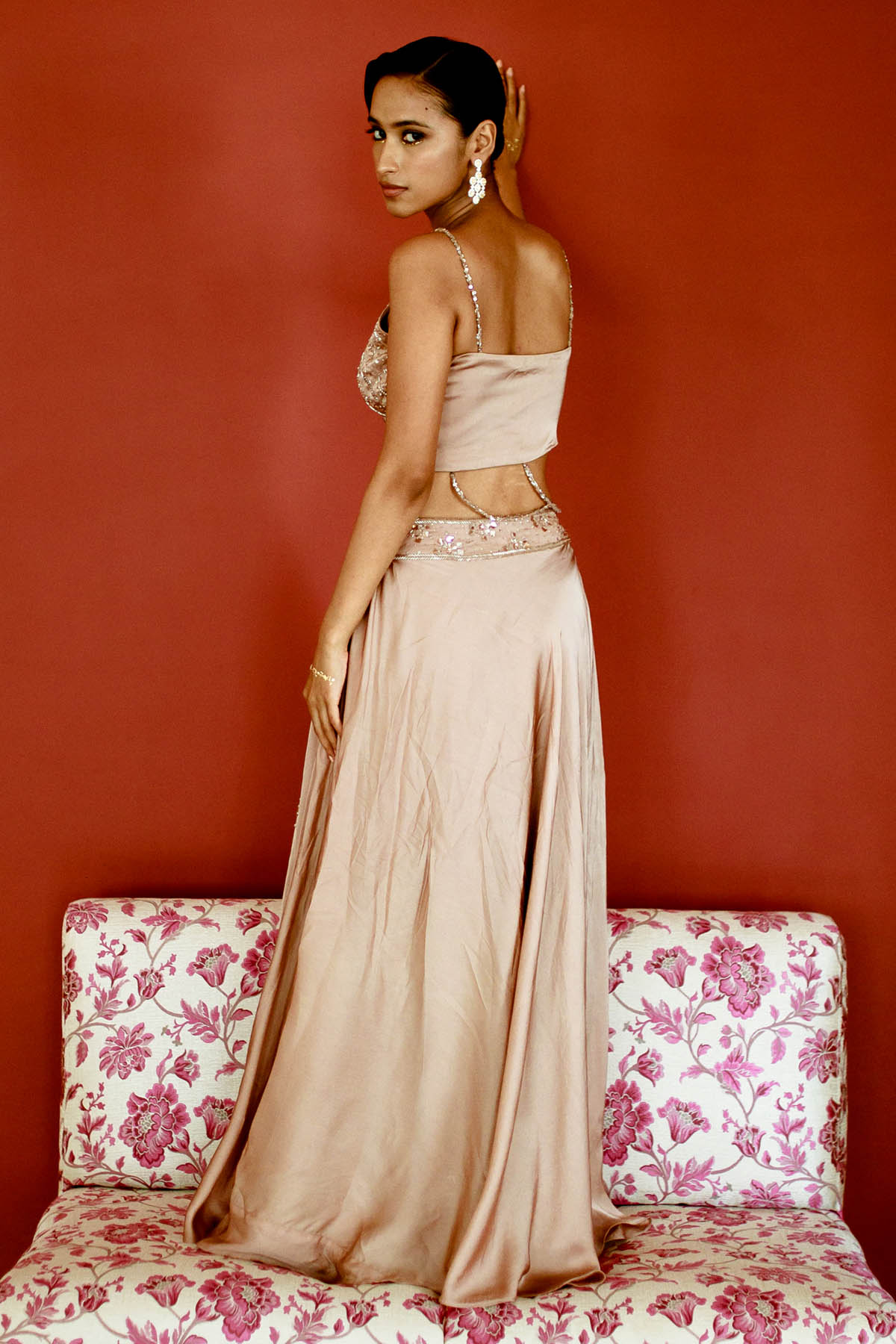 Brown Handwork Slit Lehenga Set