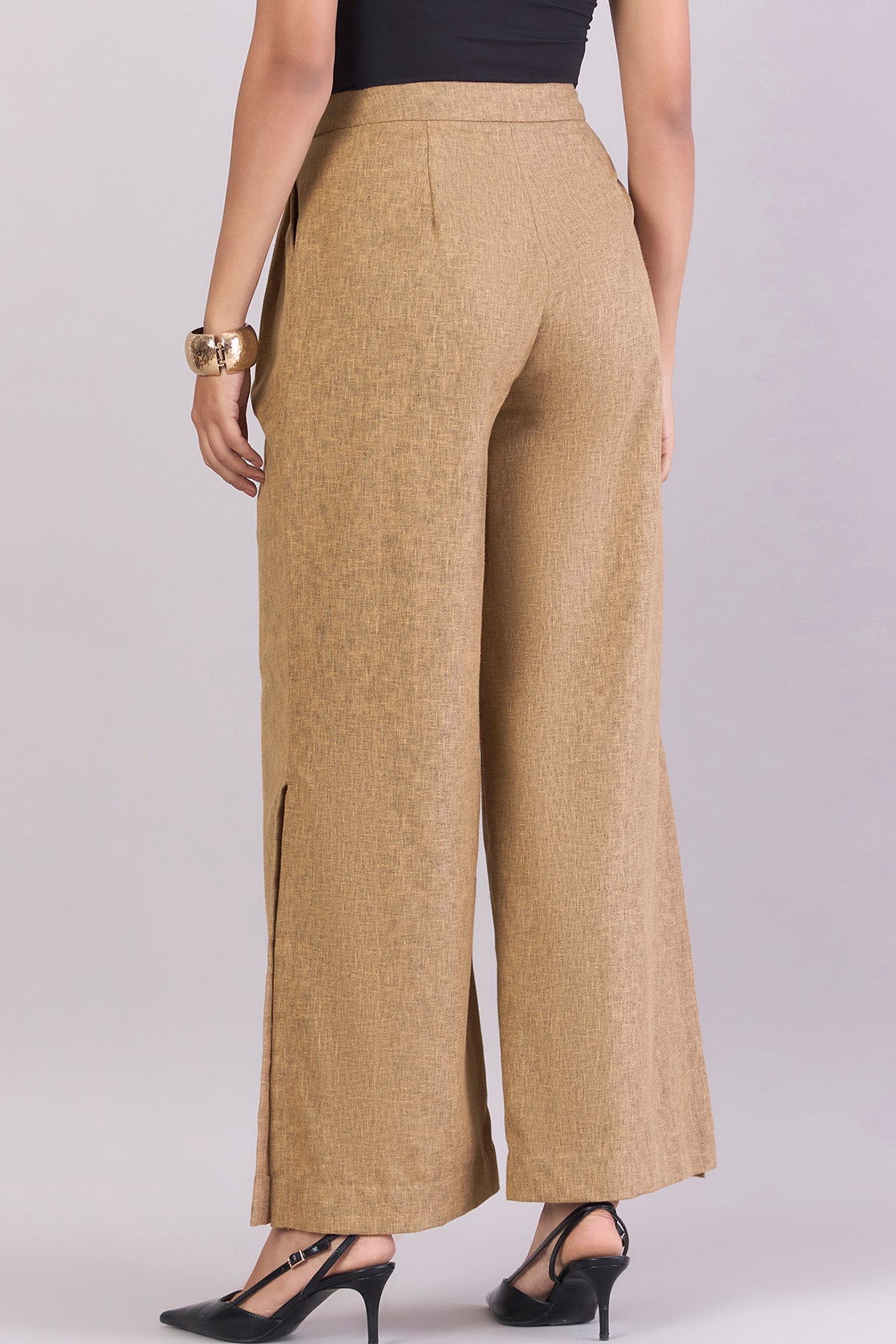 Brown High-Waist Pleated Pants