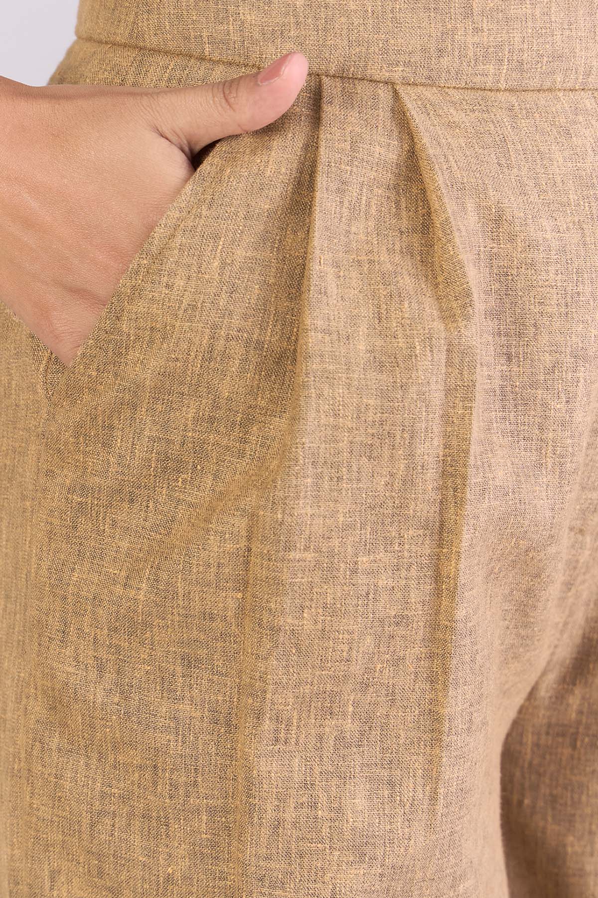 Brown High-Waist Pleated Pants