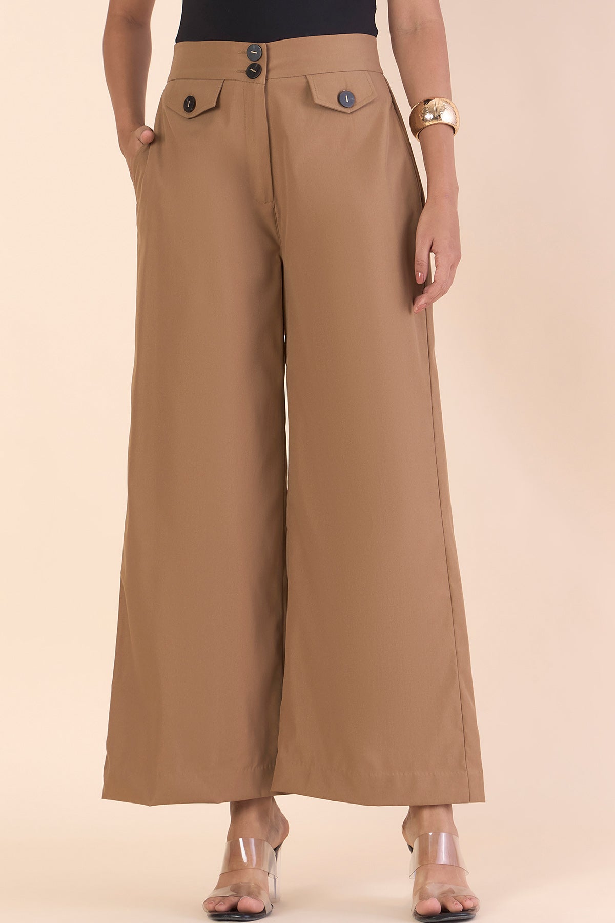 Buy Brown High-Waisted Trousers by PowerSutra for women online at ScrollnShops