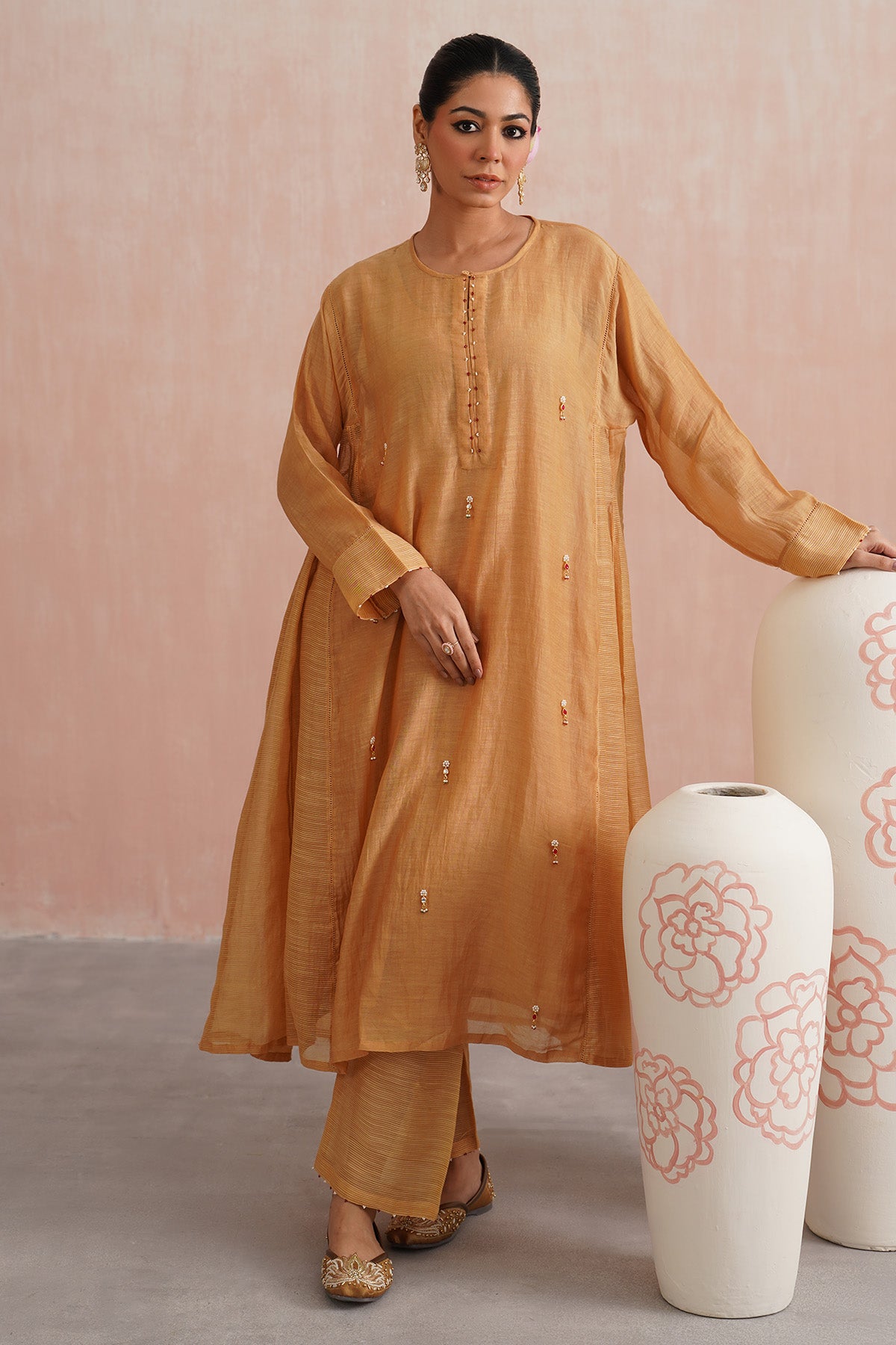 Brown Jewels Work Kurta Set