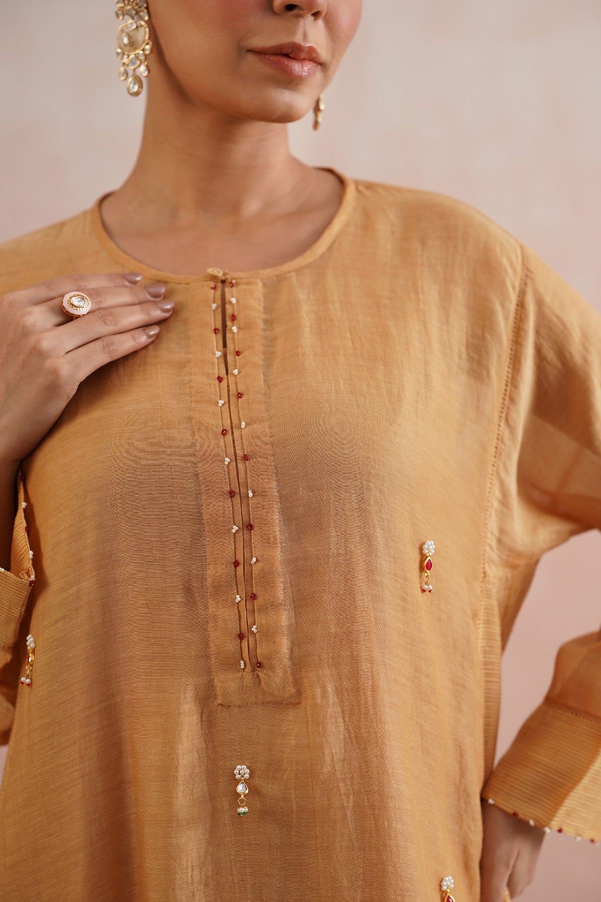 Brown Jewels Work Kurta Set