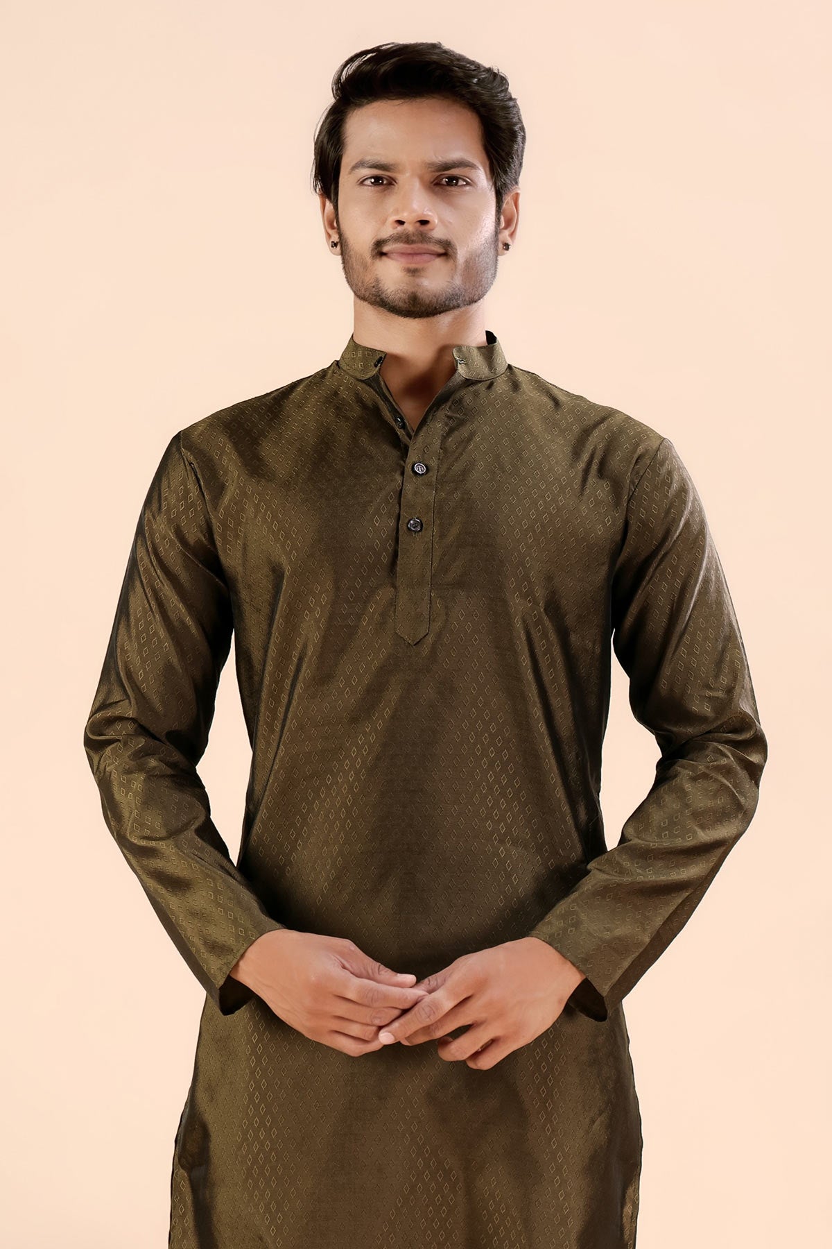 Brown Jhimi Silk Collar Kurta