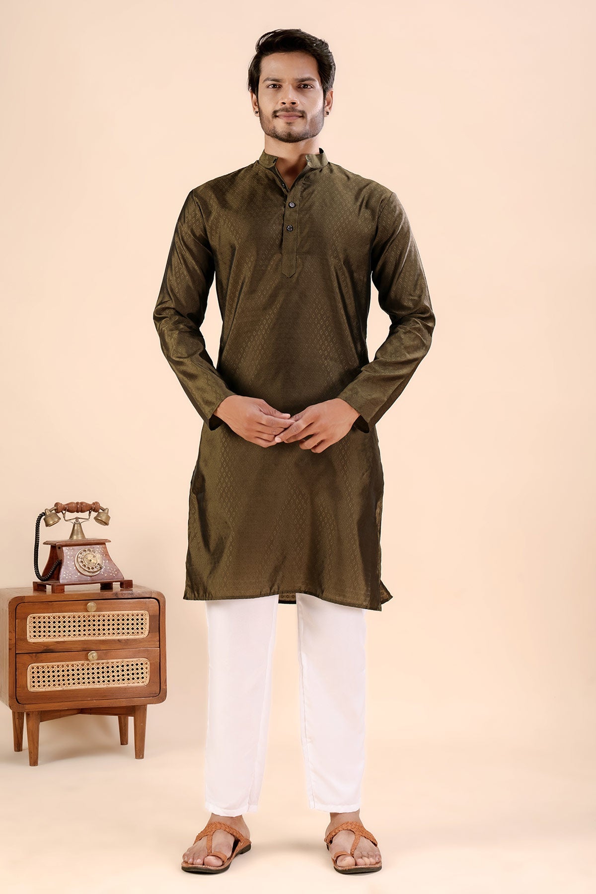 Buy Brown Jhimi Silk Collar Kurta for men by Aastha Fashion online available at scrollnshops