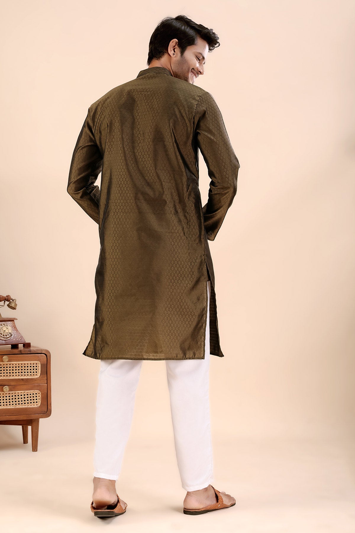 Brown Jhimi Silk Collar Kurta