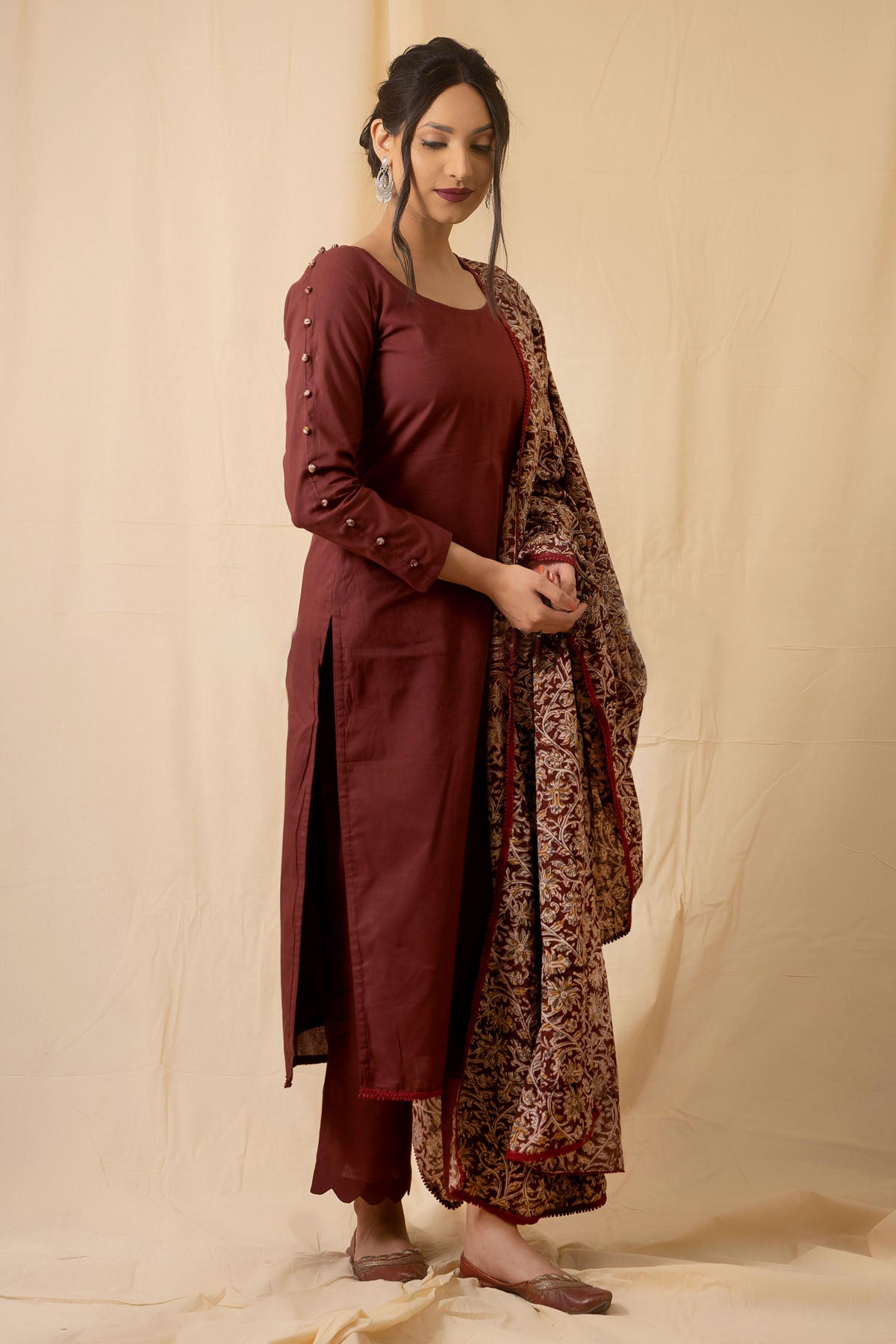 Brown Kalamkari Print Kurta Set