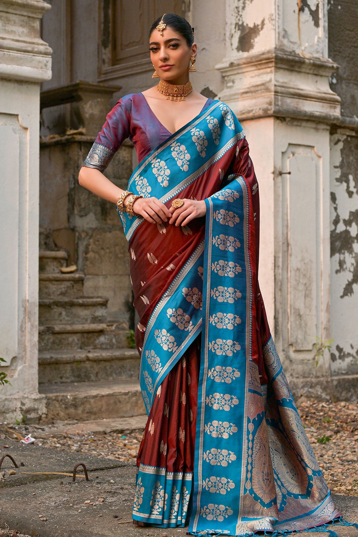 Brown Kanchi Silk Zari Saree