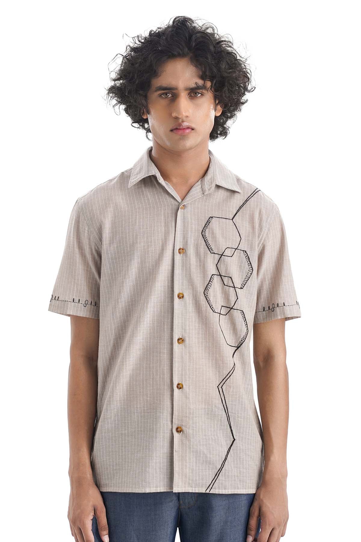 Notre Ame - Men Brown Kantha Embroidered Shirt for men online at ScrollnShops