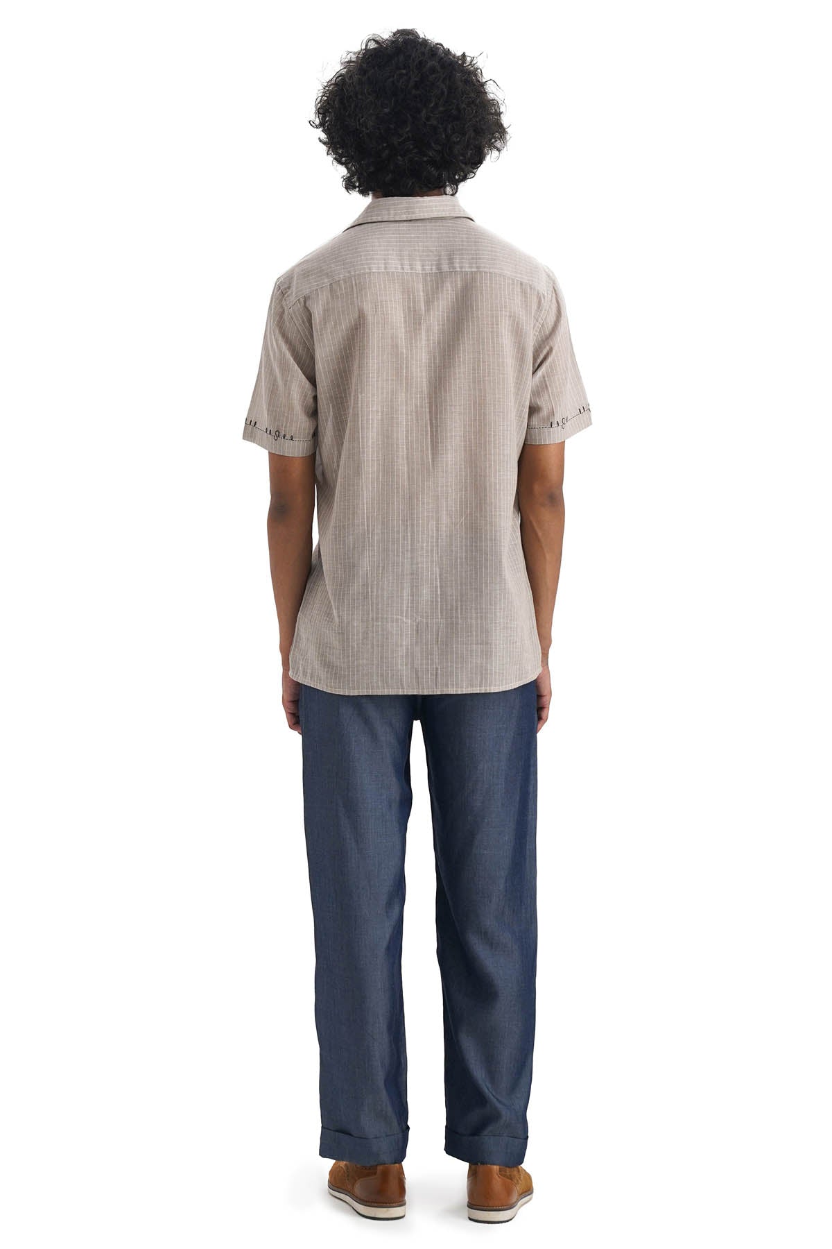 Brown Kantha Embroidered Shirt