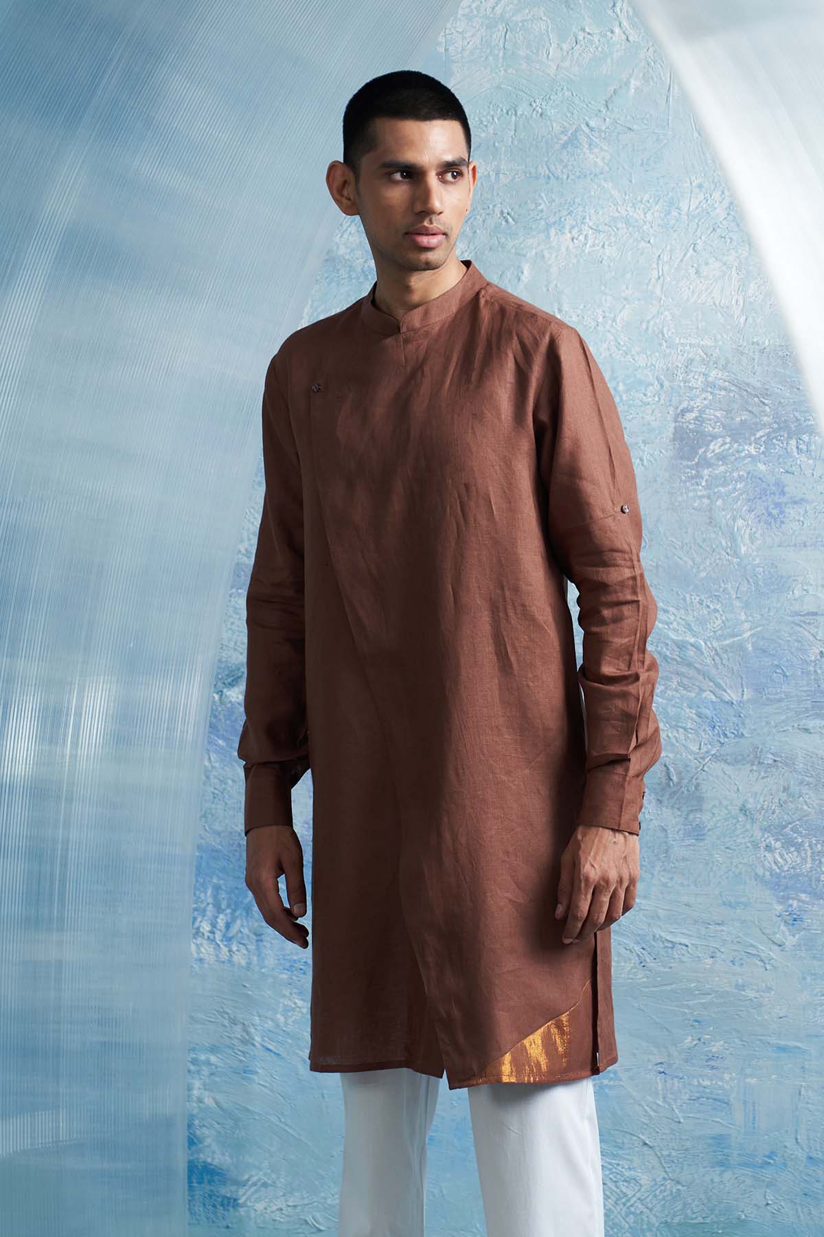 Brown Kurta Set & Overlap Jacket