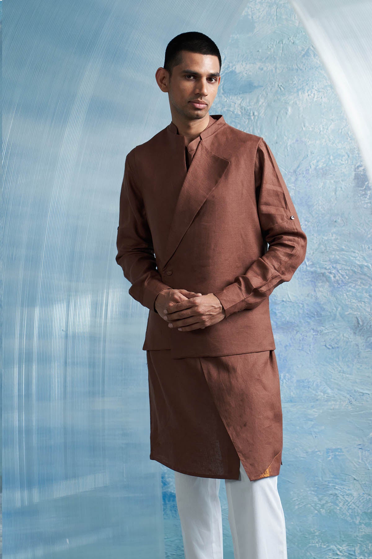Brown Kurta Set & Overlap Jacket