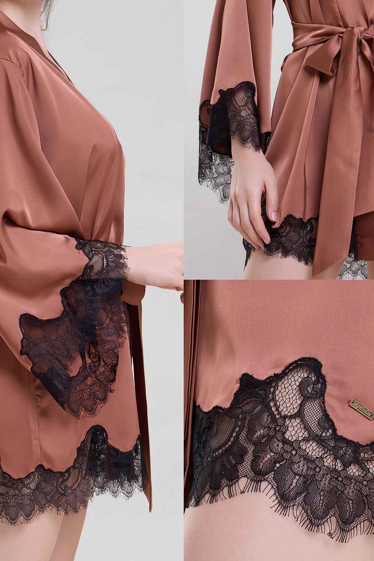 Brown Lace Applique Detail Robe