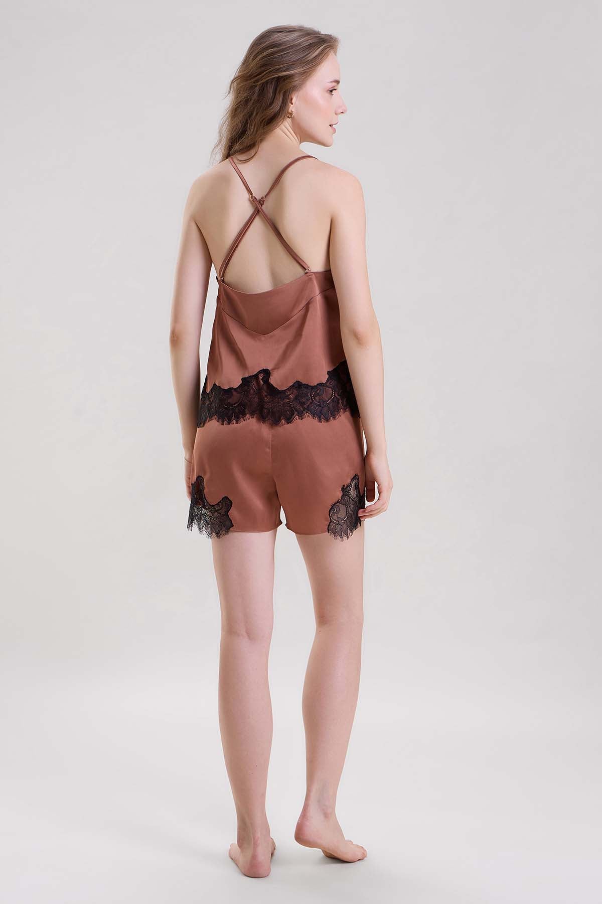Brown Lace Cami Top & Shorts