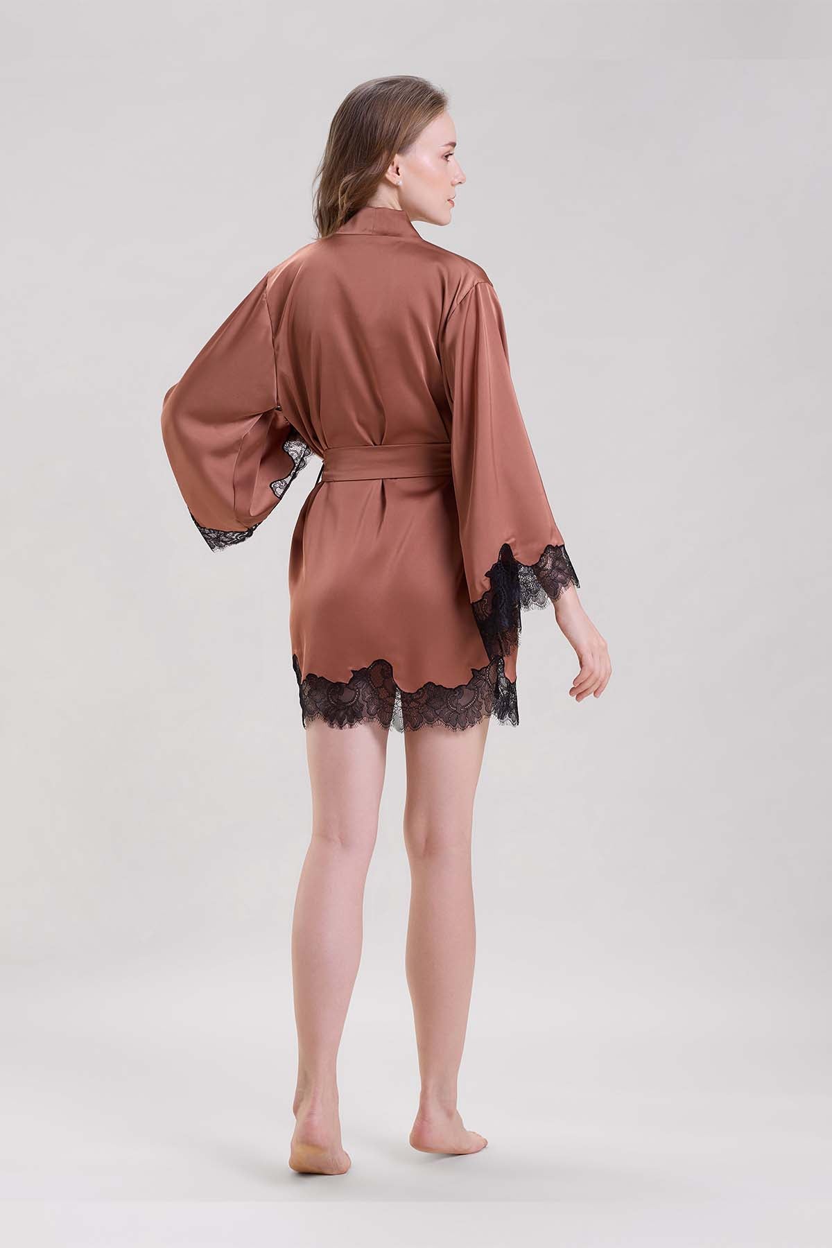 Brown Lace Robe & Bralette Set