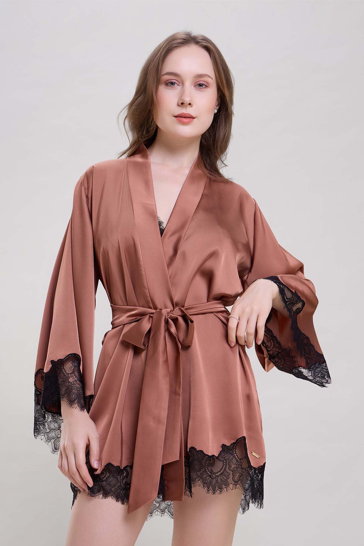 Brown Lace Robe & Bralette Set
