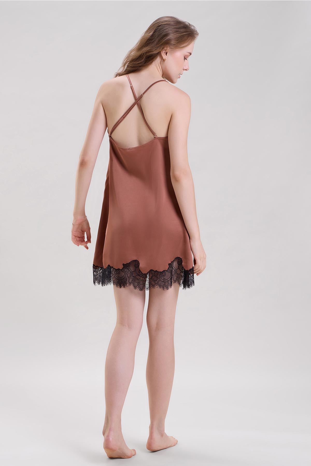 Brown Lace Robe & Cami Dress